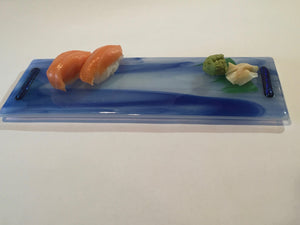 sushi plate-blue with clear,dichro on sides