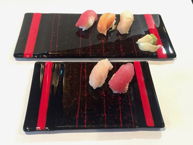 SUSHI PLATE-BLACK WITH RED STRIPS (2 PLATES)