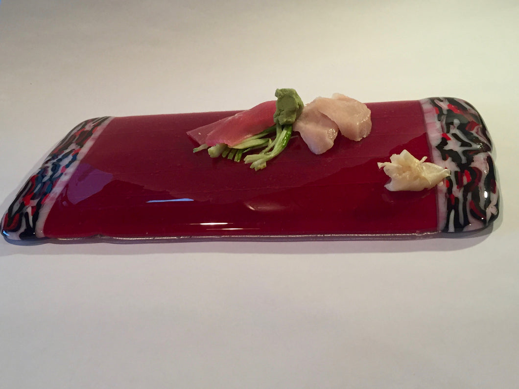 SUSHI PLATE-RED LARGE WITHRED,WHITE,AND BLACK ENDS