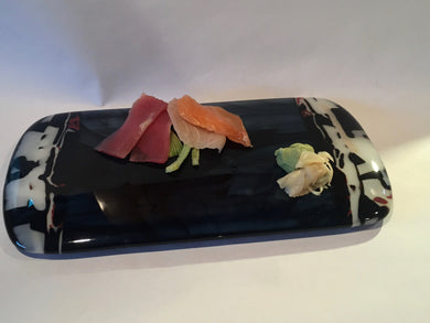 SUSHI PLATE-BLACK WITH WHITE ENDS- LARGE