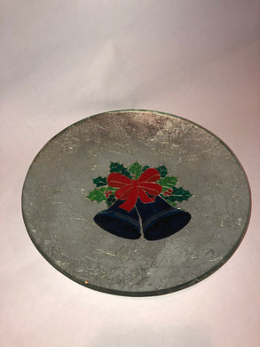 CHRISTMAS PLATE- BLUE BELLS, SILVER BACKING