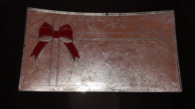 CHRISTMAS PLATE- LONG, WITH RED BOW AND SILVER 