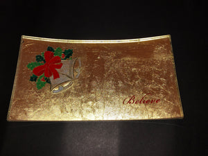 CHRISTMAS PLATE- RED BOW, WITH SILVER BELLS